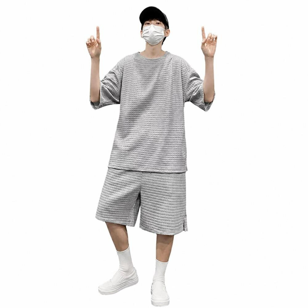 Other - 【ワッフル素材】 セットアップ メンズ レディース 上下セット 半袖 Tシャツ 五分袖 ハーフパンツ ショートパンツ ズボン ルームウェア 部屋着 パジャマ ビッグシルエット オーバーサイズ ゆったり 大きいサイズ 夏 涼しい 通気性 吸汗速乾 楽ちん ワンマイルウェア