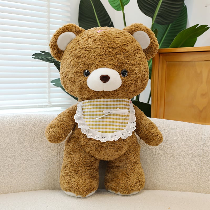 【スタイ付き】ぬいぐるみ クマ テディベア くま 熊 抱き枕 ふわふわ もこもこ 癒し 癒やし系 玩具 おもちゃ ボア チェック柄 レース リボン 可愛い 萌え 添い寝枕 クッション インテリア 雑貨 置物 大きい ビッグ 特大 誕生日 プレゼント ギフト 贈り物 出産祝い