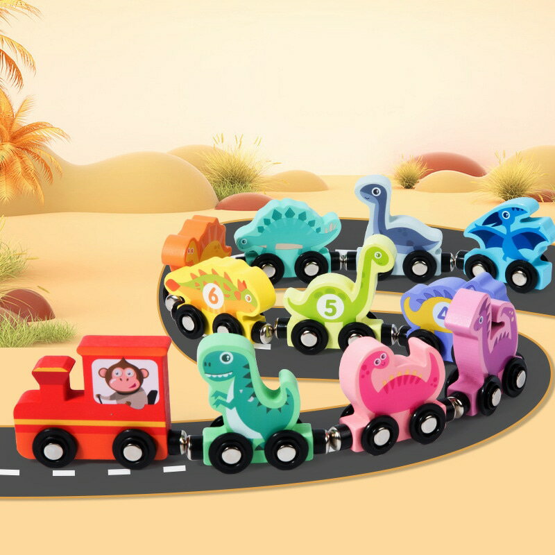 Puzzle - 【数字を学ぶ】恐竜 おもちゃ 電車 木製 磁石 マグネット 知育玩具 11両セット 数字 学習 汽車 トレイン 乗り物 ギフト 木のおもちゃ ウッドトイ 室内遊び 指先知育 幼児 子供 孫 男の子 女の子 誕生日 プレゼント クリスマス 贈り物 出産祝い 入園祝い 1歳 2歳 3歳