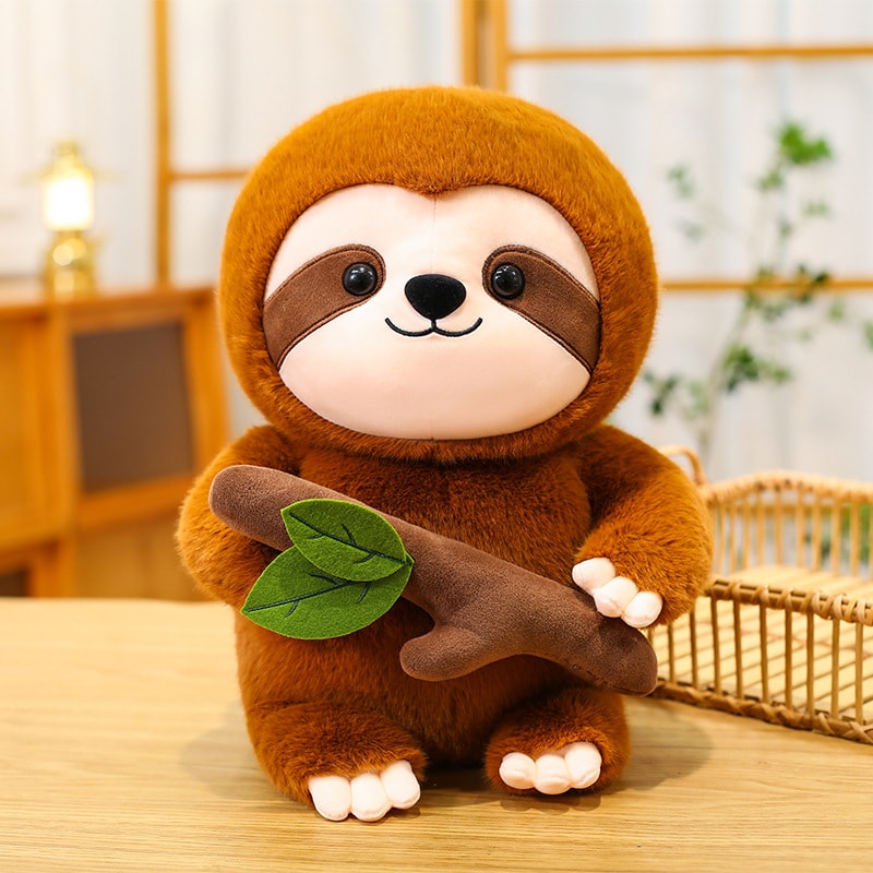【癒やし系】ナマケモノ ぬいぐるみ なまけもの 抱き枕 枝を持つ 抱きまくら クッション ヌイグルミ 動物 アニマル 玩具 おもちゃ ふわふわ もこもこ もふもふ 柔らかい 触り心地 添い寝 まくら 雑貨 置物 インテリア 茶色 ブラウン プレゼント ギフト 贈り物 誕生日