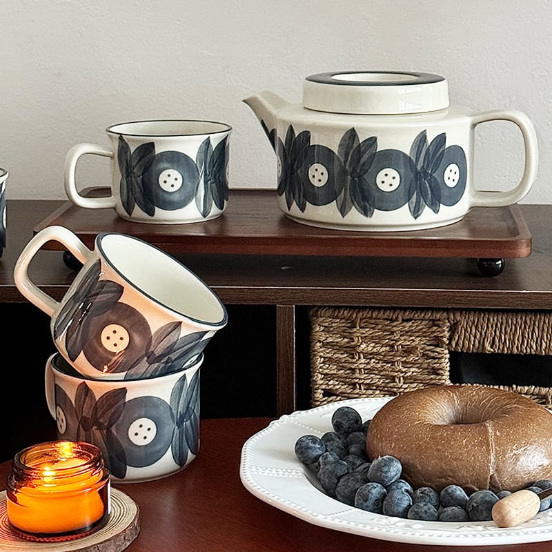 【おうちカフェ】 ティーポット コーヒーカップ セット 北欧風 レトロ 花柄 陶磁器...