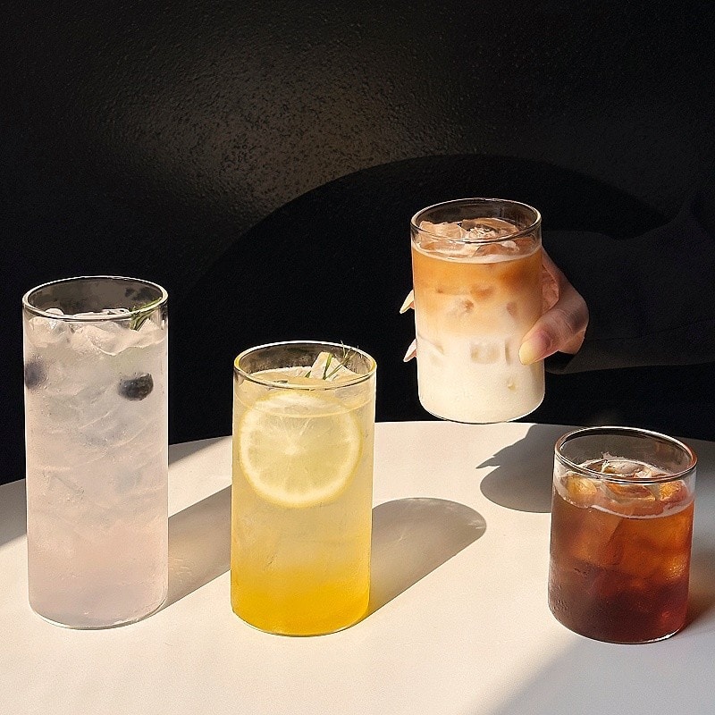 Wine Glasses - 【おうちカフェ】耐熱ガラスコップ グラス タンブラー おしゃれ 北欧 韓国インテリア 透明 コップ デザートカップ コーヒー ティー ビアグラス ハイボール 240ml 290ml 360ml 430ml 電子レンジ 食洗機 ホット アイス 兼用 シンプル かわいい ギフト プレゼント 贈り物