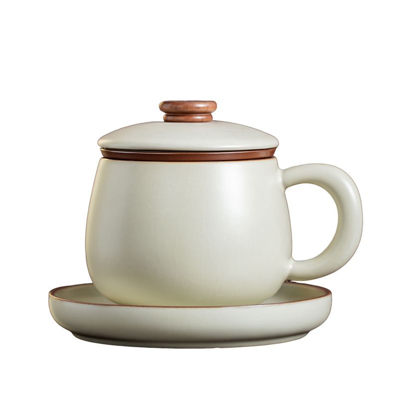 【急須いらず】茶こし付きマグカップ 蓋付き 陶器 ソーサー セット 4点セット 湯呑み おしゃれ ティーカップ コップ カップ 湯のみ 茶器 蓋付 茶漉し 和モダン 貫入 セラミック 大容量 オフィス テレワーク 洗いやすい プレゼント ギフト お祝い