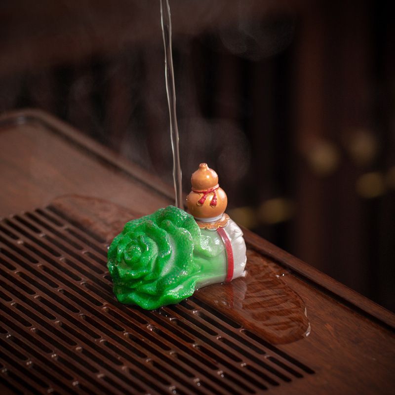 【温度で色が変わる】 茶寵 ティーペット 置物 白菜 瓢箪 風水 縁起物 開運 金運 商売繁盛 茶玩 中国茶 お茶 茶器 茶盤 茶席 オブジェ インテリア 飾り物 かわいい おしゃれ 癒し プレゼント ギフト 贈り物 開店祝い 新築祝い ミニチュア