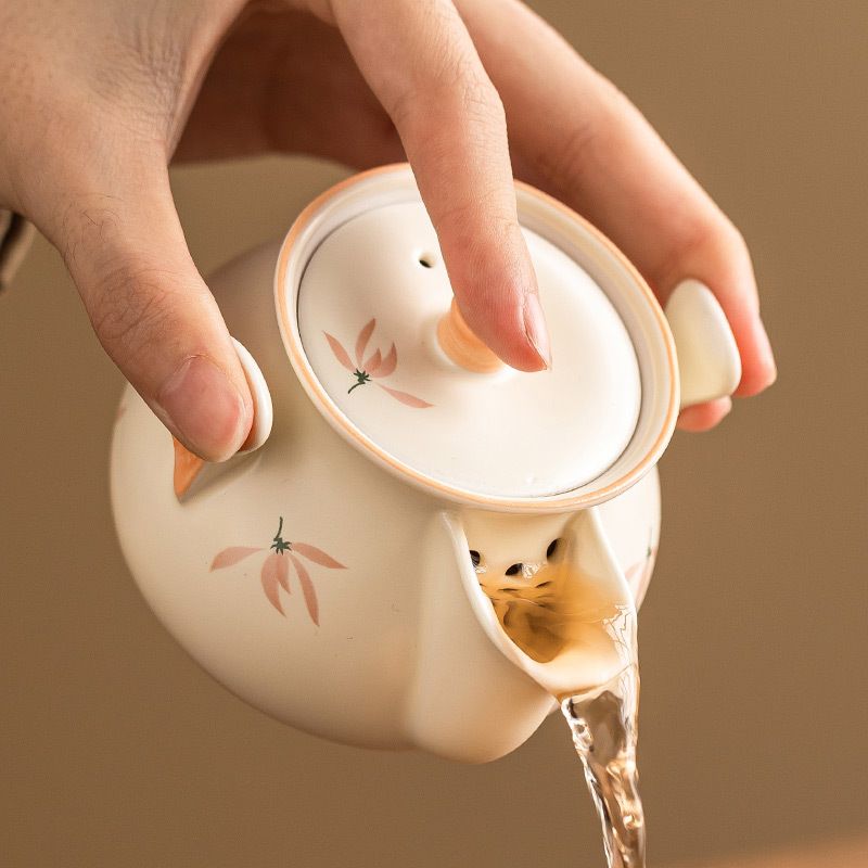 乐天商城 - 急須 陶器 茶漉し付き 宝瓶 ティーポット 中国茶器 蘭 花柄 一人用 小さめ おしゃれ かわいい 持ちやすい 火傷防止 煎茶 烏龍茶 緑茶 ほうじ茶 手のひらサイズ 和食器 磁器 レトロ アンティーク風 おうち時間 癒し ティータイム コンパクト 洗い
