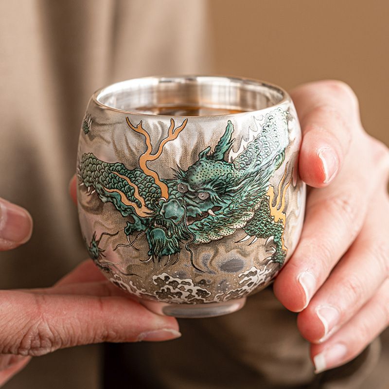 Tea-Utensils - 湯呑み 龍 縁起物 高級 茶器 中華風 陶器 手作り 桐箱入り おしゃれ 湯のみ 湯飲み 茶碗 煎茶道具 中国茶器 来客用 主人杯 プレゼント ギフト 贈り物 敬老の日 父の日 豪華 上品 伝統工芸品