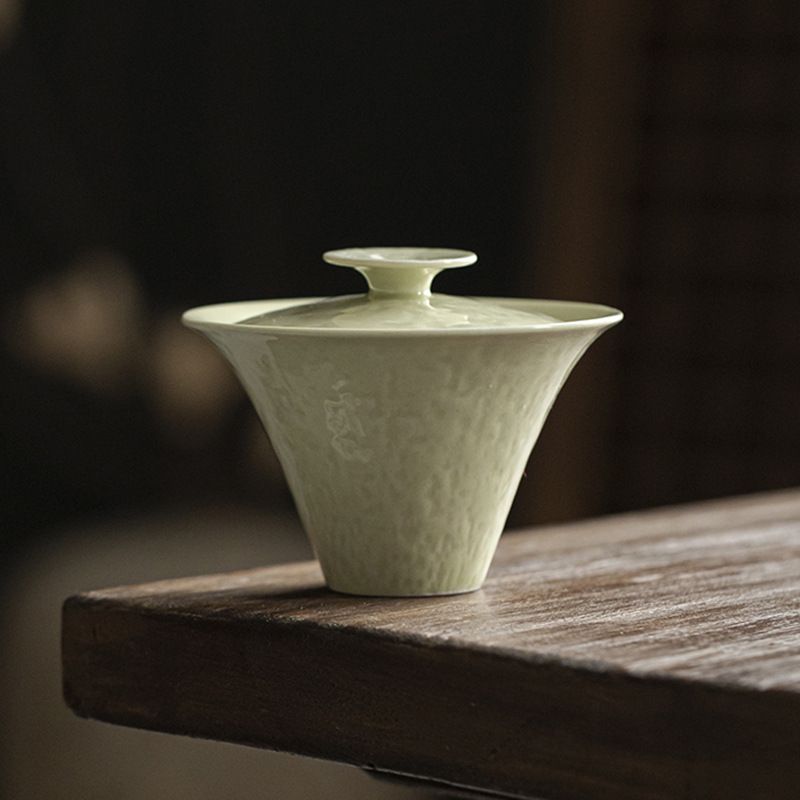 蓋碗 蓋付茶碗 中国茶器 来客用 槌目調 広口 防熱 陶器 上品な質感 煎茶 烏龍茶 台湾茶 茶道具 プレゼント