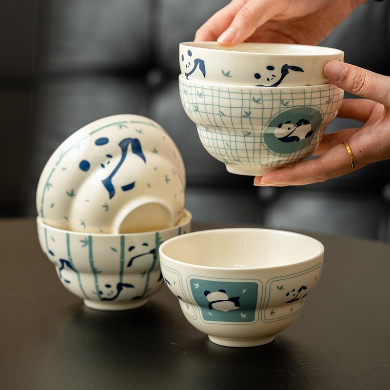 Rakuten - お茶碗 セット 5客 パンダ 竹 陶磁器 かわいい 飯碗 贈り物 ギフトボックス入り 家族用 夫婦 子供 食器 和モダン おしゃれ 段差形状 持ちやすい 磁器 茶わん 5個セット