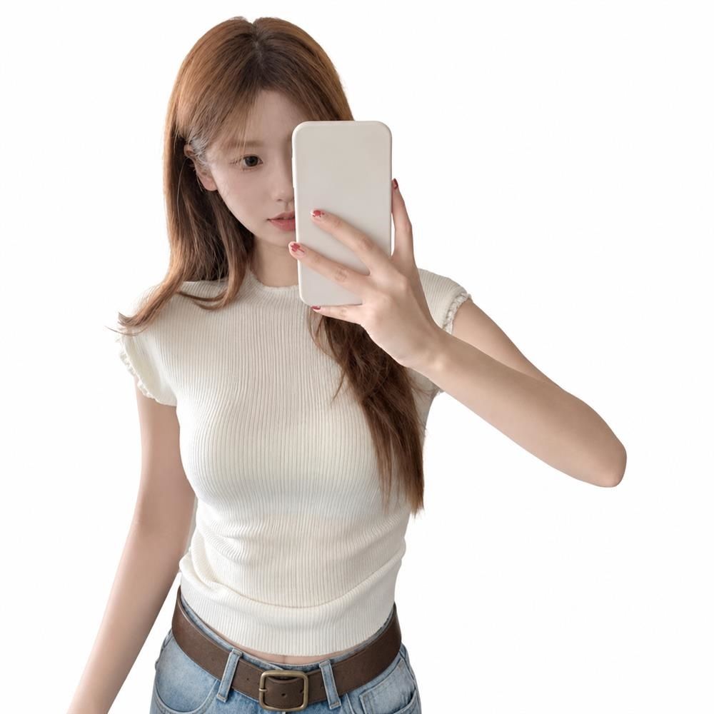 樂天商城 - 【着痩せ】 サマーニット レディース 半袖 リブニット トップス フレンチスリーブ レース ハイネック モックネック タイト スリム フィット 細見え 伸縮性 ストレッチ 柔らかい オフィス 通勤 OL カジュアル 大人可愛い きれいめ 春 夏 秋 シンプル 無地 メロウ