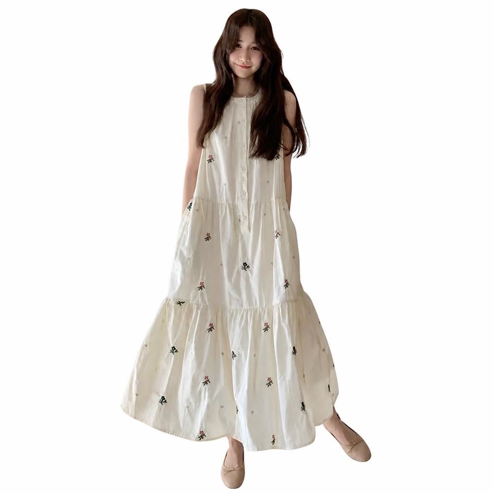 Rakuten - ワンピース レディース ロング マキシ丈 花柄 ノースリーブ ティアード Aライン ナチュラル 涼しい コットン ゆる感 体型カバー 森ガール カジュアル リゾート 旅行 夏 お出かけ 大人可愛い 高