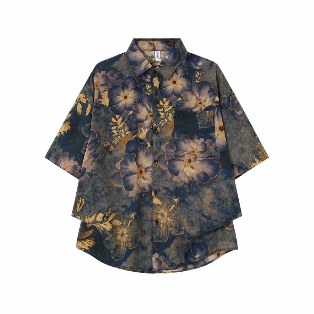 樂天商城 - 【ヴィンテージ風】アロハシャツ メンズ 半袖 柄シャツ 花柄 総柄 シャツ 涼しい 接触冷感 ボタニカル レトロ オーバーサイズ ビッグシルエット 五分袖 トップス カジュアル ストリート ユニセックス 男女兼用 ペアルック カップル リンクコーデ 海 リゾート ビーチ