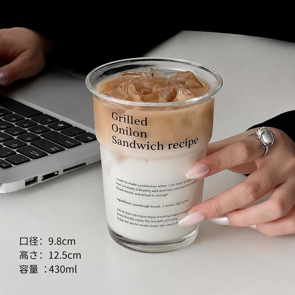 【韓国インテリア】グラス おしゃれ ガラス コップ 英字 ロゴ 耐熱ガラス 430ml タ...