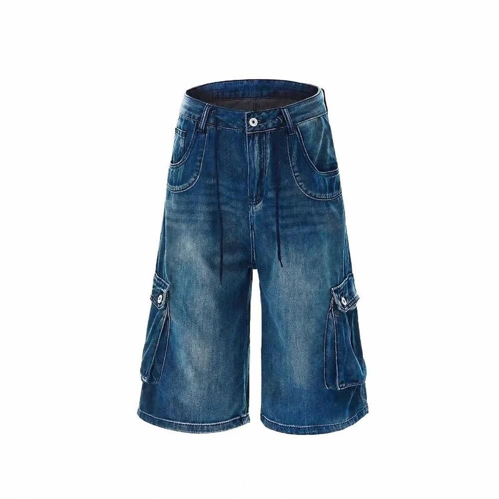 樂天商城 - 【ヴィンテージ風】 デニム ハーフパンツ メンズ カーゴパンツ ゆったり ワイド 七分丈 膝下 ジーンズ ジーパン ショートパンツ 短パン ズボン ボトムス ドロスト ウエストゴム ウォッシュ加工 ストリート アメカジ 楽ちん 体型カバー アウトドア 夏