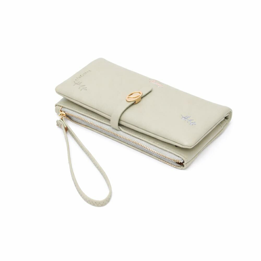 Other - 【リーフ刺繍】長財布 レディース 大容量 ストラップ付 さいふ ロングウォレット カード入れ 小銭入れ 仕切り 合皮 PUレザー スリム 薄型 軽量 軽い クラッチバッグ 大人可愛い ナチュラル 北欧風 葉 刺しゅう フェミニン 20代 30代 40代 50代 母の日 敬老の日