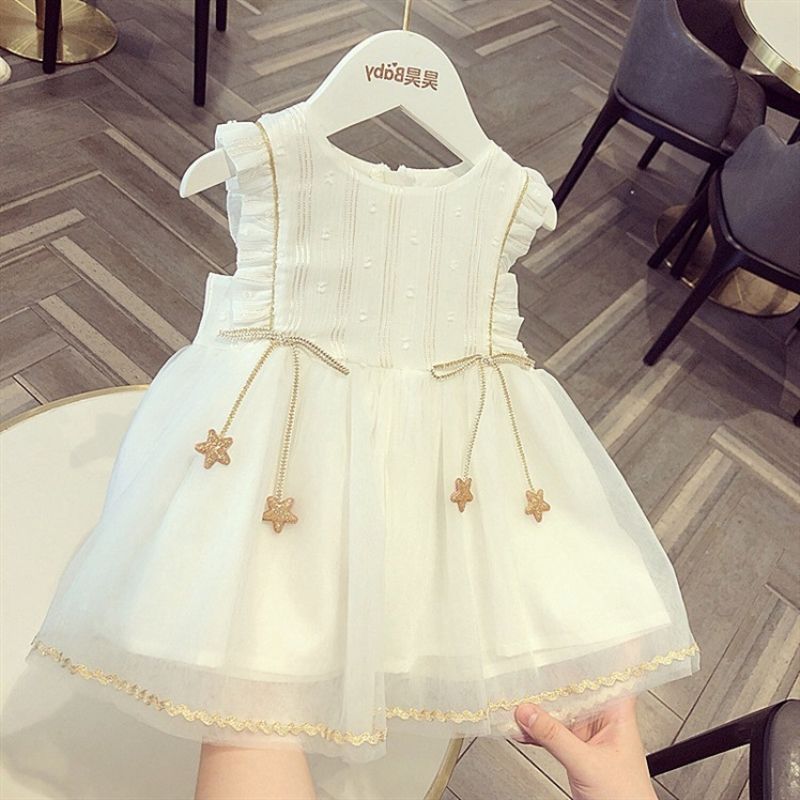 樂天商城 - 子供服 女の子 ワンピース チュールスカート プリンセス ドレス フォーマル 結婚式 発表会 七五三 ベビー キッズ フリル 星 飾り ノースリーブ 春 夏 お呼ばれ 記念日 パーティー 誕生日 ギフ