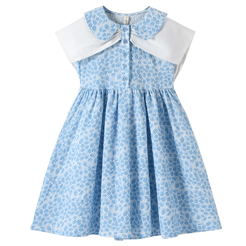 Rakuten - ガールズワンピース 女の子 子供服 総柄プリント ノースリーブ 丸襟デザイン Aライン お出かけ ふんわり さらさら 夏用 通学 通園 リゾートウェア カジュアル 清涼感 膝丈 女児服 可愛い フェミ