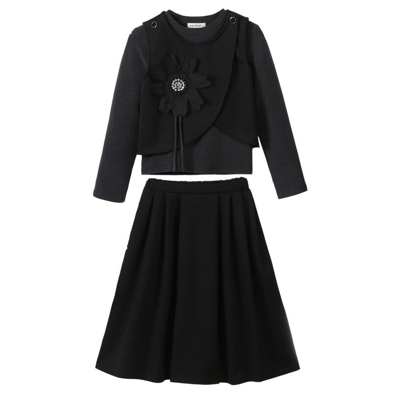 Dresses - 子供服 セットアップ 女の子 卒業式 入学式 発表会 法事 女子 小学校 受験 冠婚葬祭 上下セット 長袖 お洒落 可愛い ブラウス スカート 礼服 お呼ばれ ロング丈 フォーマル 清楚 上品 膝丈
