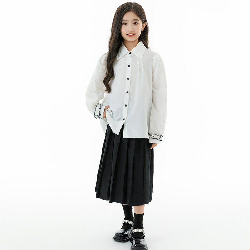乐天商城 - セットアップ ブラウス スカート 女の子 子供服 シャツ 長袖 丸襟 襟付き スクール フリル トップス フォーマル 入学式 卒業式 発表会 結婚式 受験 面接 お受験 冠婚葬祭 キッズ 子供 子ども