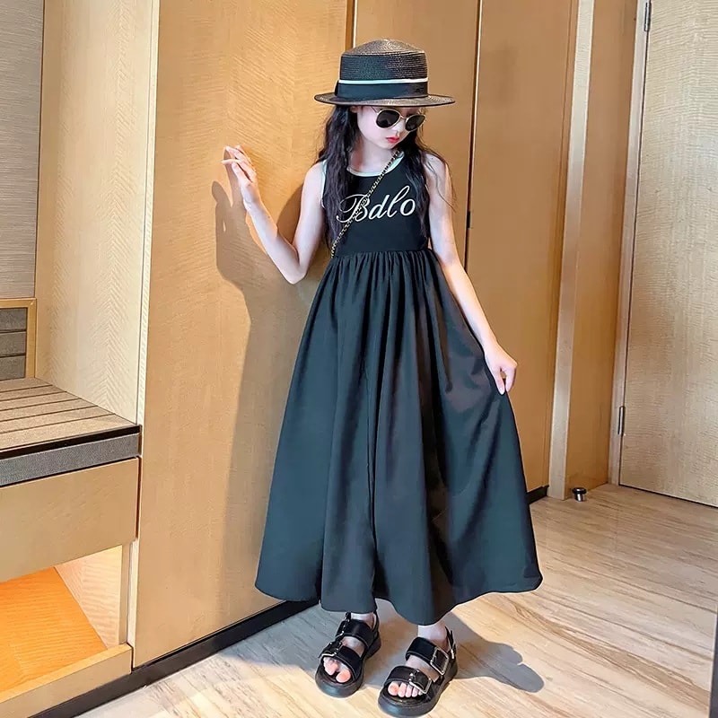 Dresses - ロングワンピース 子供服 女の子 夏服 ノースリーブ キッズドレス Aライン マキシ丈 涼しい コットン 柔らかい カジュアル 可愛い 清涼感 ふんわり 通学 旅行 リゾ−ト お出かけ 部屋着 快適