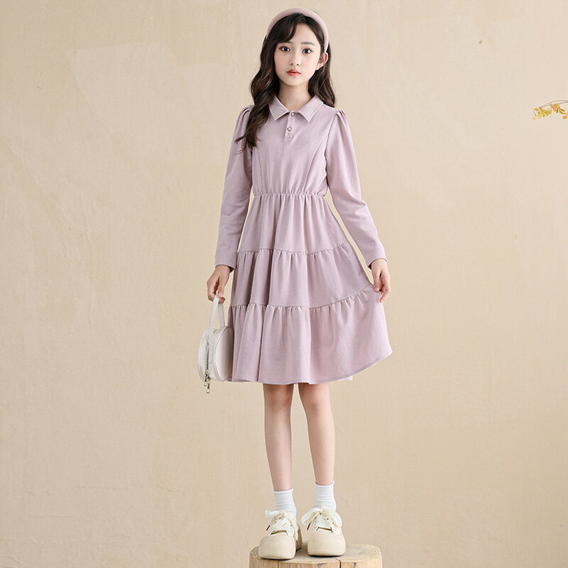 Dresses - 子供服 女の子 ワンピース 襟付き 長袖 ティアードワンピース ポロワンピース キッズ チュニック カジュアル 膝丈 ガーリー かわいい 通学 普段着 お出かけ 春 秋 柔らかい 綿 ジュニア 姉妹
