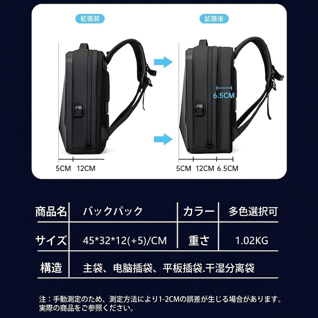 リュック メンズ バックパック 15.6インチ PCリュック ゲーミングリュック ハードシェル 立体 撥水 耐衝撃 USBポート 盗難防止 ダイヤカット ガジェット 収納 大容量 通勤 通学 旅行 出 comsys-r-10013465 Nartooston サンプル画像3