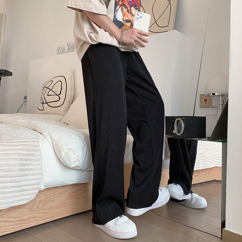 Rakuten - ワイドパンツ メンズ イージーパンツ プリーツ ズボン ゆったり 冷感 さらさら ロングパンツ ストレート スラックス 速乾 通気性 カジュアル 無地 おしゃれ 春 夏 秋 ルームウェア ストリート