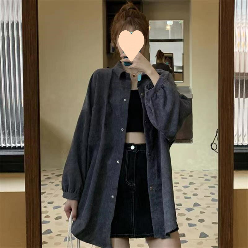 乐天商城 - コーデュロイシャツ レディース トップス オーバーサイズ 長袖 ブラウス 可愛い カジュアル ヴィンテージ 無地 羽織り ジャケット ライトアウター 春秋冬 暖かい 厚手 春 秋 冬 学生 通勤 通学
