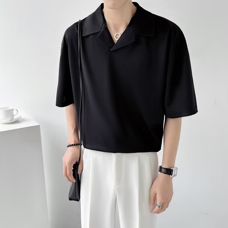 Rakuten - ポロシャツ メンズ スキッパー 開襟 半袖 Tシャツ オーバーサイズ ゆったり カットソー 襟付き 無地 涼しい 通気性 春 夏 カジュアル トップス ファッション 大きいサイズ 部屋着 柔らかい 肌
