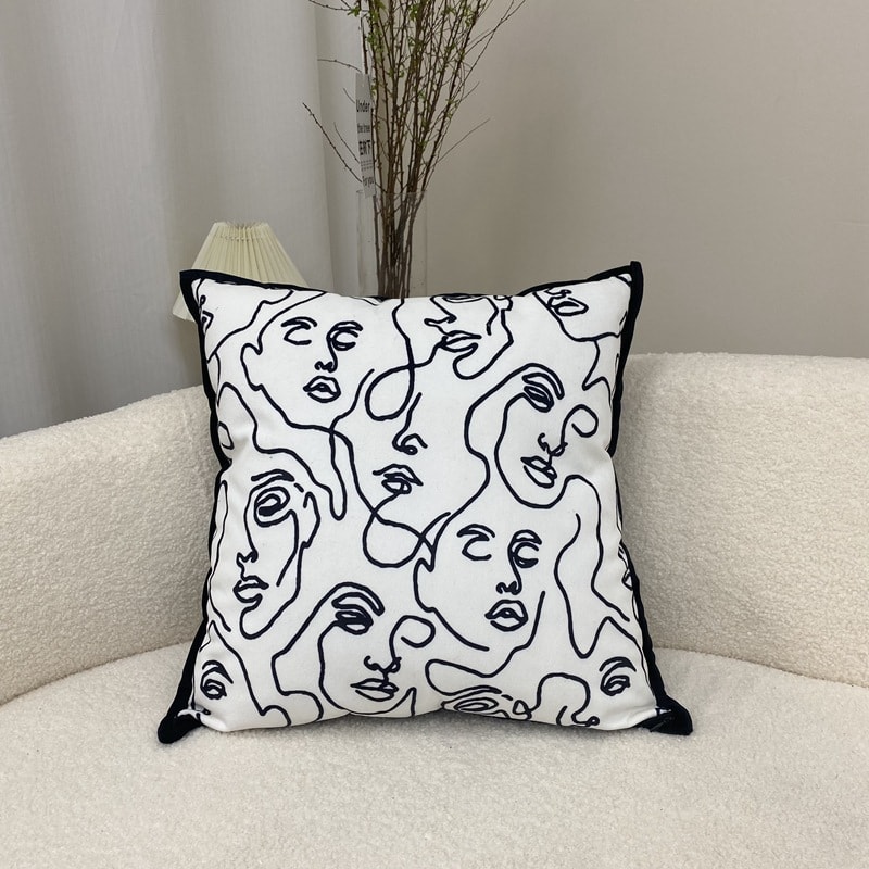 Bedding - クッション 北欧風 モダン 抽象 線画 アート 人物 抱き枕カバー おしゃれ 正方形 インテリア 部屋飾り 柔らかい 丸洗い可能 隠しファスナー