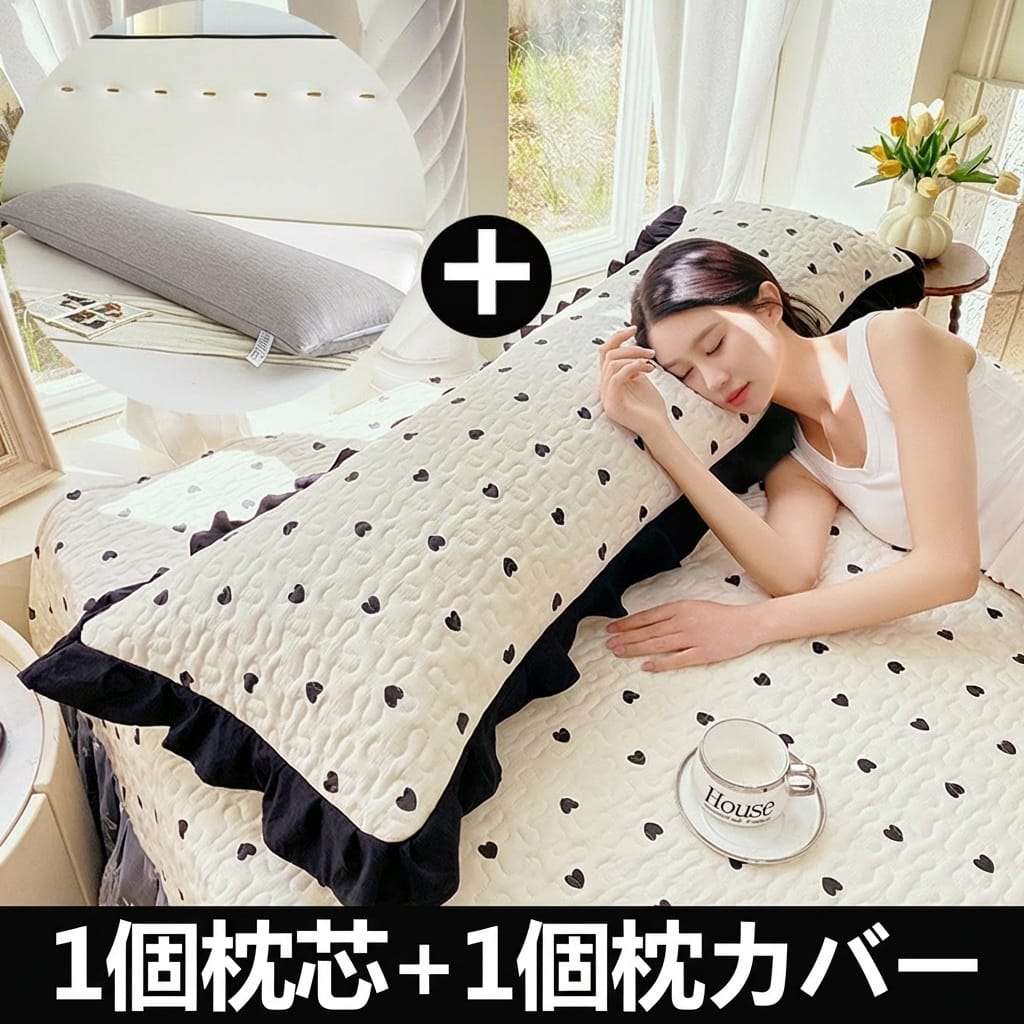 抱き枕 ロング 2人用 枕 カバー付き セット 120センチ 150センチ 180センチ 特大 クッション 背もたれ 読書 フリル かわいい 北欧 おしゃれ 洗える 妊婦 マタニティ 安眠 快眠 家族