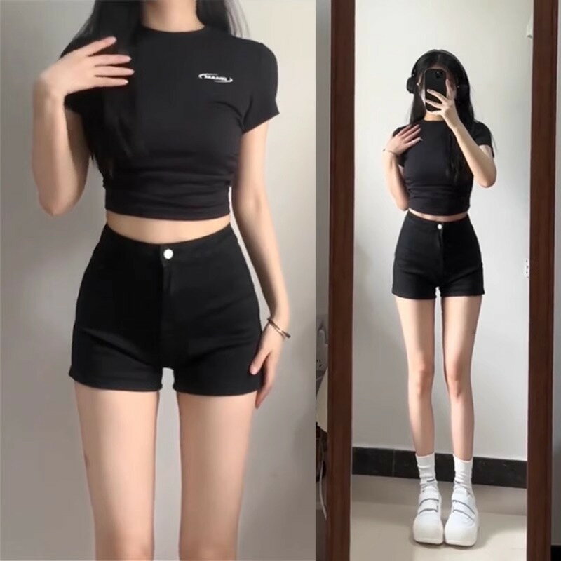 Rakuten - デニムショートパンツ レディース ハイウエスト 短パン ストレッチ 美脚 脚長 着痩せ タイト ジーンズ 伸縮性 柔らかい カジュアル ストリート ホットパンツ 夏服 普段着 ジーパン 股上深め お出