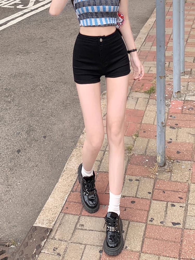 ハイウエスト ショートパンツ レディース デニム ストレッチ 美脚 脚長 タイト セクシー ホットパンツ 短パン 部屋着 夏物 伸縮 着痩せ お洒落 美尻 婦人服 ボトムス シンプル スッキリ スタイ