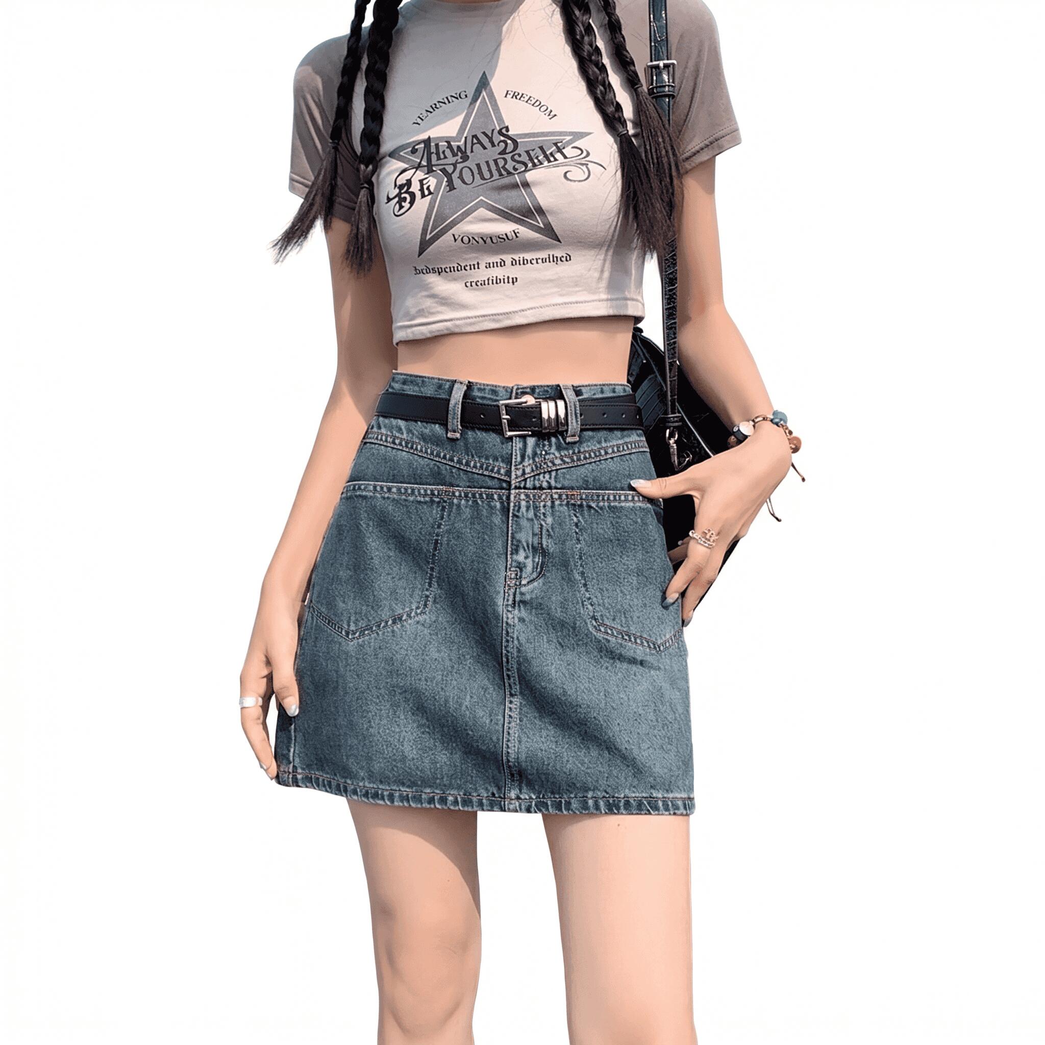 Rakuten - デニムスカート レディース ミニスカート Aライン ハイウエスト 美脚 ショートスカート 着痩せ 脚長 カジュアル ストリート ボトムス 春 夏 秋 通学 通勤 おしゃれ 可愛い 台形スカート 膝上