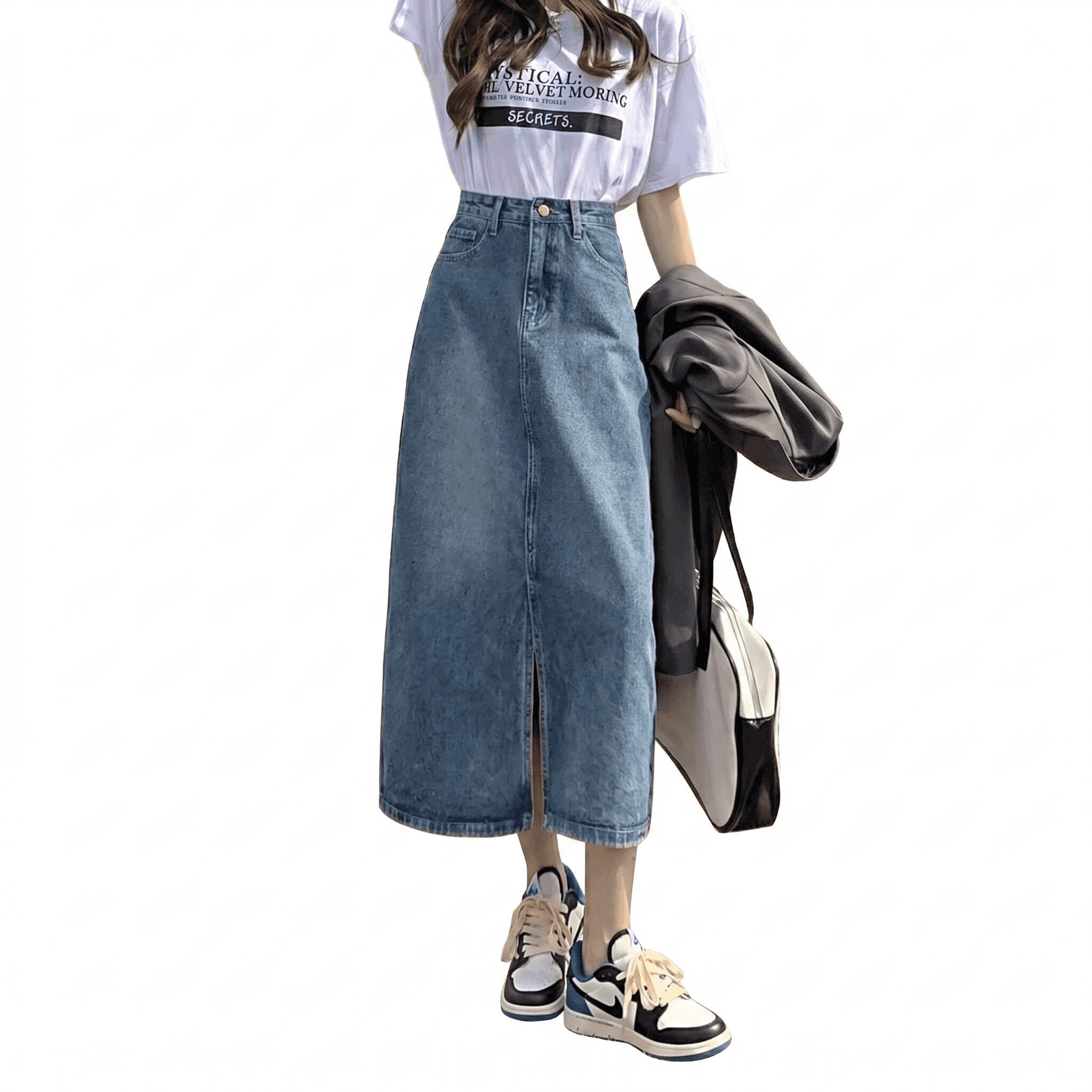 Rakuten - デニムスカート ロングスカート レディース デニム ロング マキシ丈 マキシスカート Aライン ハイウエスト ジーパンスカート ジーンズ ボトムス タイト ナロースカート スリット 体型カバー 着痩せ 細見え 脚長 美脚効果 楽ちん カジュアル
