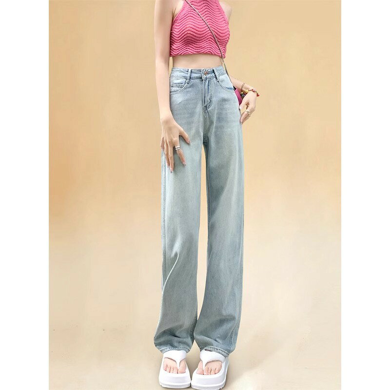 Capri Pants - デニム パンツ ワイドパンツ ジーンズ レディース ズボン ボトムス ストレートパンツ ハイウエスト ヴィンテージ風 ウォッシュ 加工 ロング 丈 ゆったり 体型カバー 着痩せ 細見え 美尻 カジュアル 大人可愛い きれいめ ファッション 20代 30代