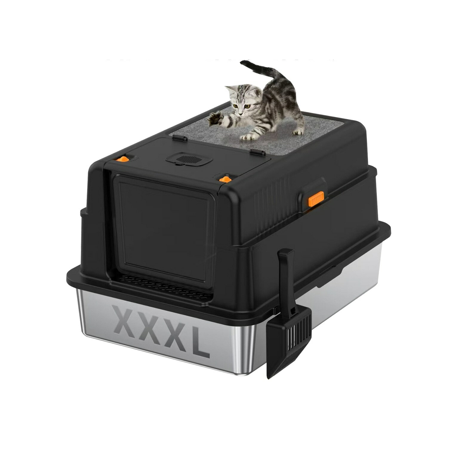 【消臭・衛生】猫 トイレ 大型 ステンレス製 密閉 猫用トイレ本体 爪とぎ付き XXXL...