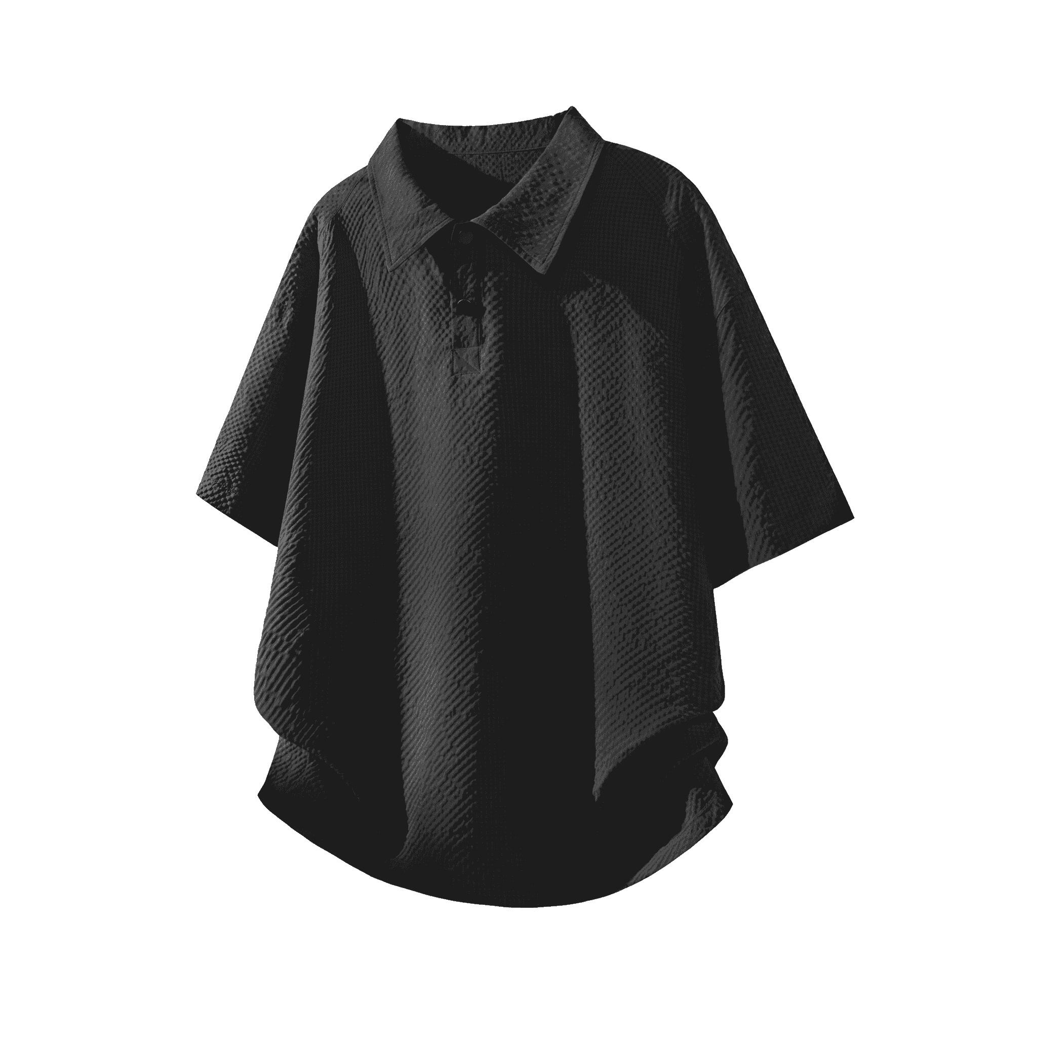 Rakuten - ポロシャツ メンズ 半袖 オーバーサイズ ビッグシルエット 襟付き トップス 五分袖 ティーシャツ Tシャツ 凹凸 サーマル 無地 涼しい 通気性 ドライ 軽い ゆったり 体型カバー 二の腕カバー 韓国 ファッション ストリート カジュアル 部屋着