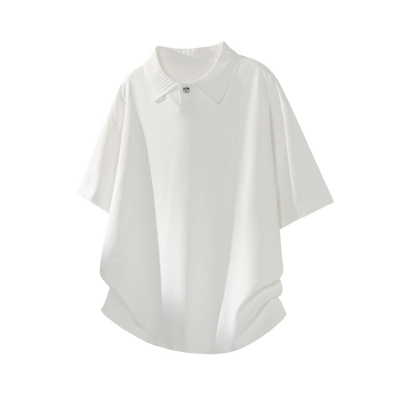 Rakuten - ポロシャツ メンズ 半袖 襟付き Tシャツ ティーシャツ 五分袖 トップス カットソー オーバーサイズ ゆったり ドロップショルダー 無地 ワンボタン リブ襟 涼しい ドライ 速乾 接触冷感 体型カバー 着痩せ カジュアル キレイめ 韓国 ファッション