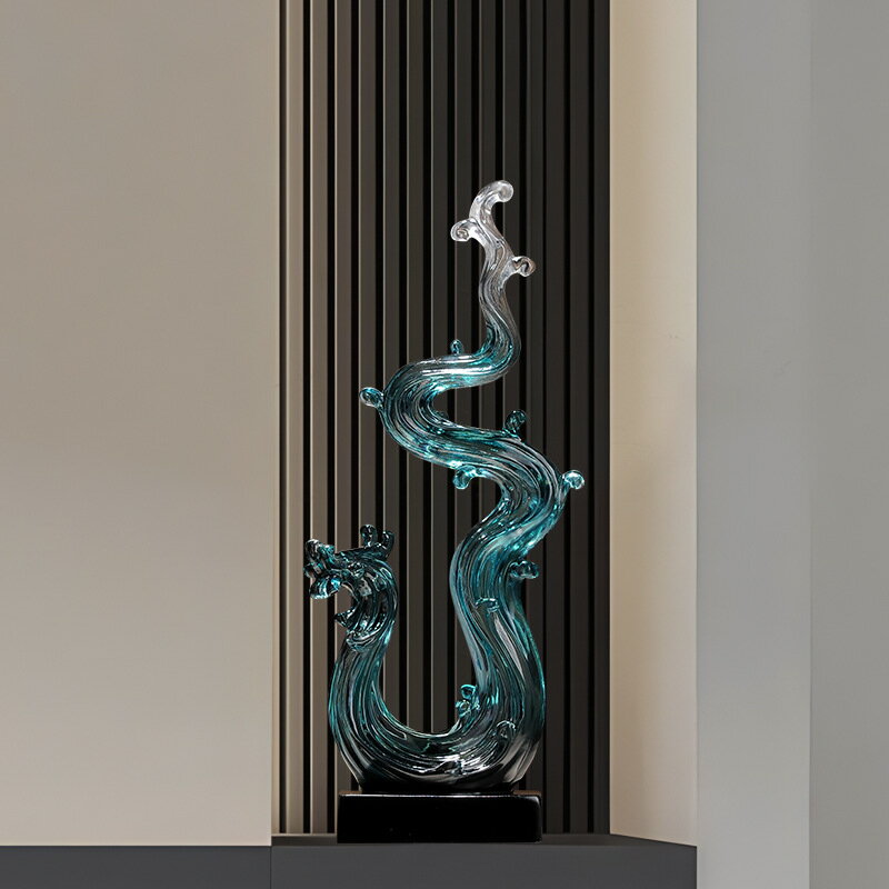 China Ornaments - 置物 オブジェ インテリア おしゃれ ガラス クリスタル風 龍 竜 水 波 抽象 玄関 リビング 北欧 モダン 硝子 卓上 装飾 飾り 浄化 癒し ブルー 青 水色 透明 芸術 アート 彫刻 工芸品 手作り 新築祝い 開店祝い ギフト 贈り物 プレゼント 父の日