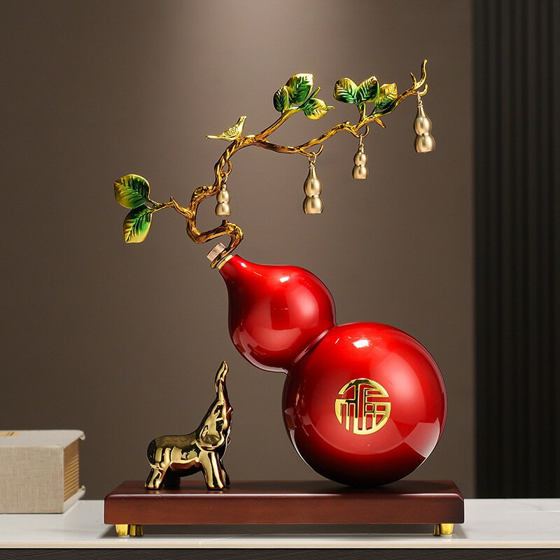 Interior Accessories - 風水 置物 瓢箪 ひょうたん 赤 レッド 金運 財運 縁起物 象 ゾウ 鳥 小鳥 玄関 リビング インテリア オブジェ 招財 福 飾り 卓上 枝 木の枝 厄除け 幸運 祈願 豪華 装飾 ヒョウタン ゾウの置物 風水グッズ モダン 事務所 店舗 開店祝い 新築祝い
