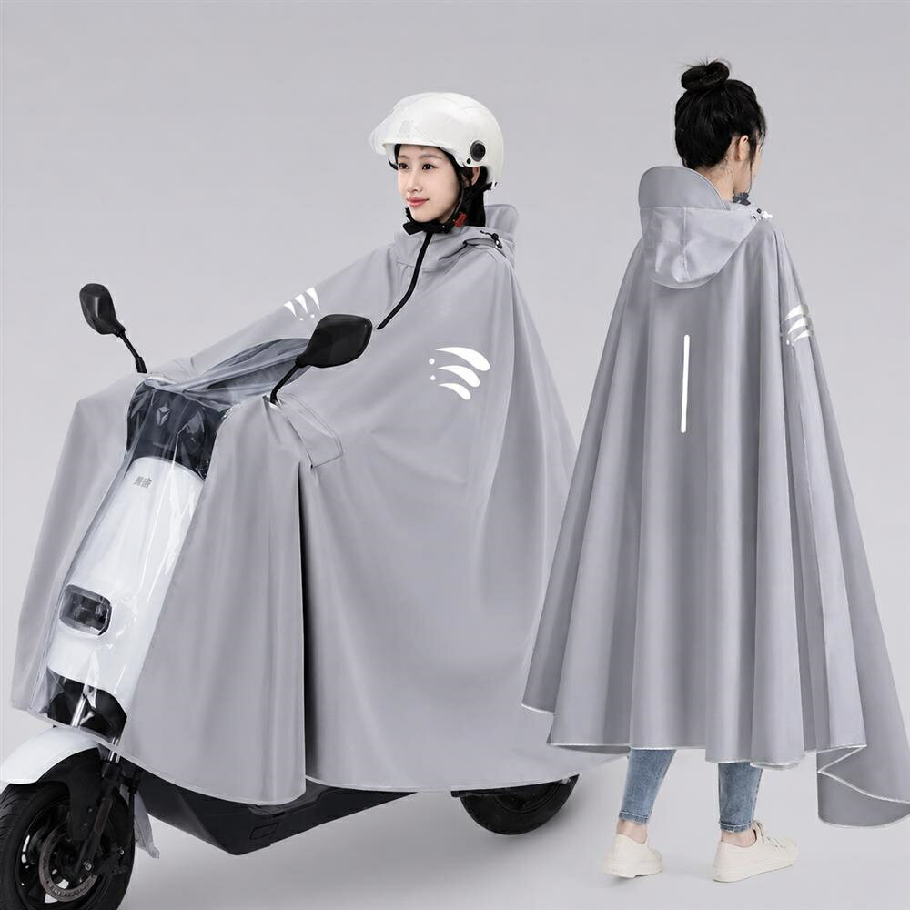 Rakuten - レインコート バイク スクーター 原付 レインポンチョ カッパ 雨具 レディース 男女兼用 厚手 防水 撥水 ロング丈 全身カバー 反射テープ バックミラー対応 透明窓付き 通勤 配達用 オックスフォード 大きいサイズ 蒸れにくい グレー