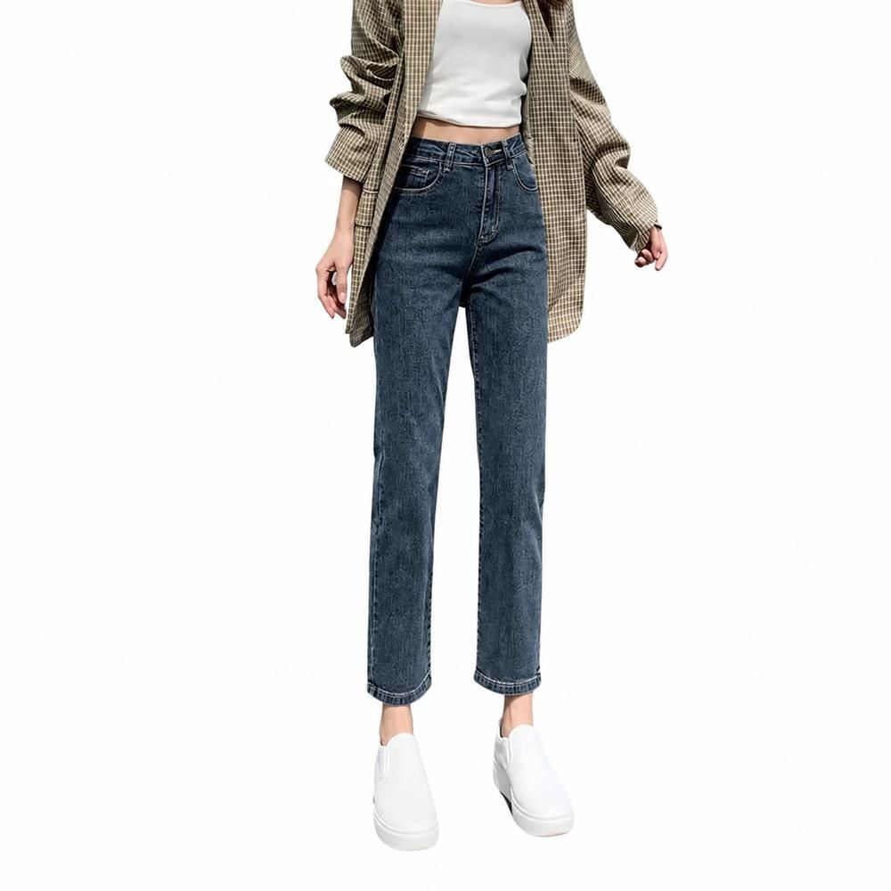 樂天商城 - 【美脚スリム】デニムパンツ レディース ジーンズ ジーパン ハイウエスト ストレートパンツ ボトムス ズボン 9分丈 アンクル丈 くるぶし丈 ストレッチ 伸縮性 伸びる 楽ちん 動きやすい 体型カバー 着痩せ 細見え 脚長効果 小尻 股上深め 大人カジュアル キレイめ 30代