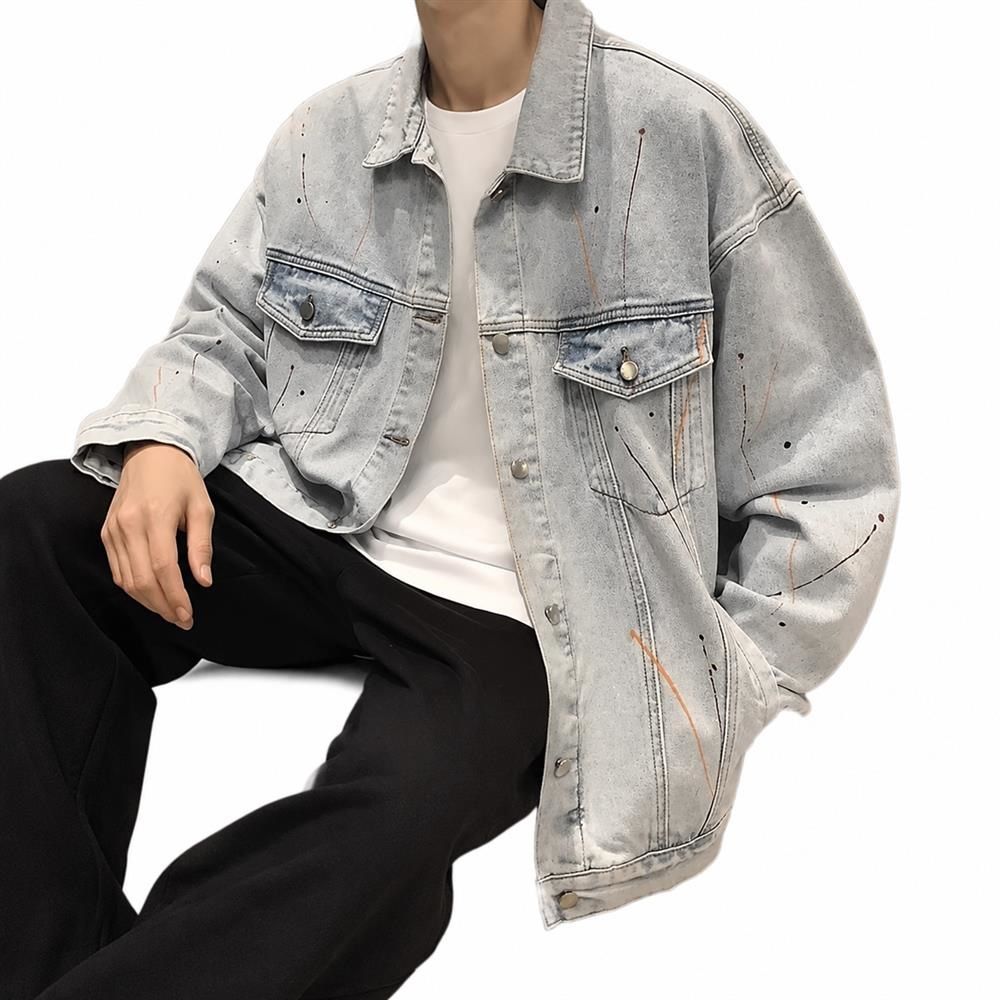 Rakuten - デニムジャケット メンズ Gジャン ジージャン オーバーサイズ ビッグシルエット タイダイ風 スプラッシュ ヴィンテージ風 ユーズド加工 ドロップショルダー ライトアウター 羽織り 春 秋 冬 韓国 ファッション ストリート系 アメカジ カジュアル