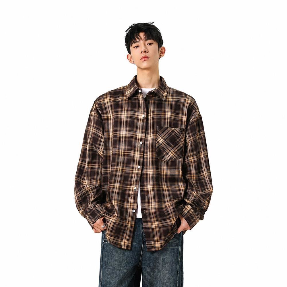 Rakuten - チェックシャツ 長袖 メンズ ユニセックス オーバーサイズ ゆったり ドロップショルダー とろみ感 カジュアル 羽織り 春 秋