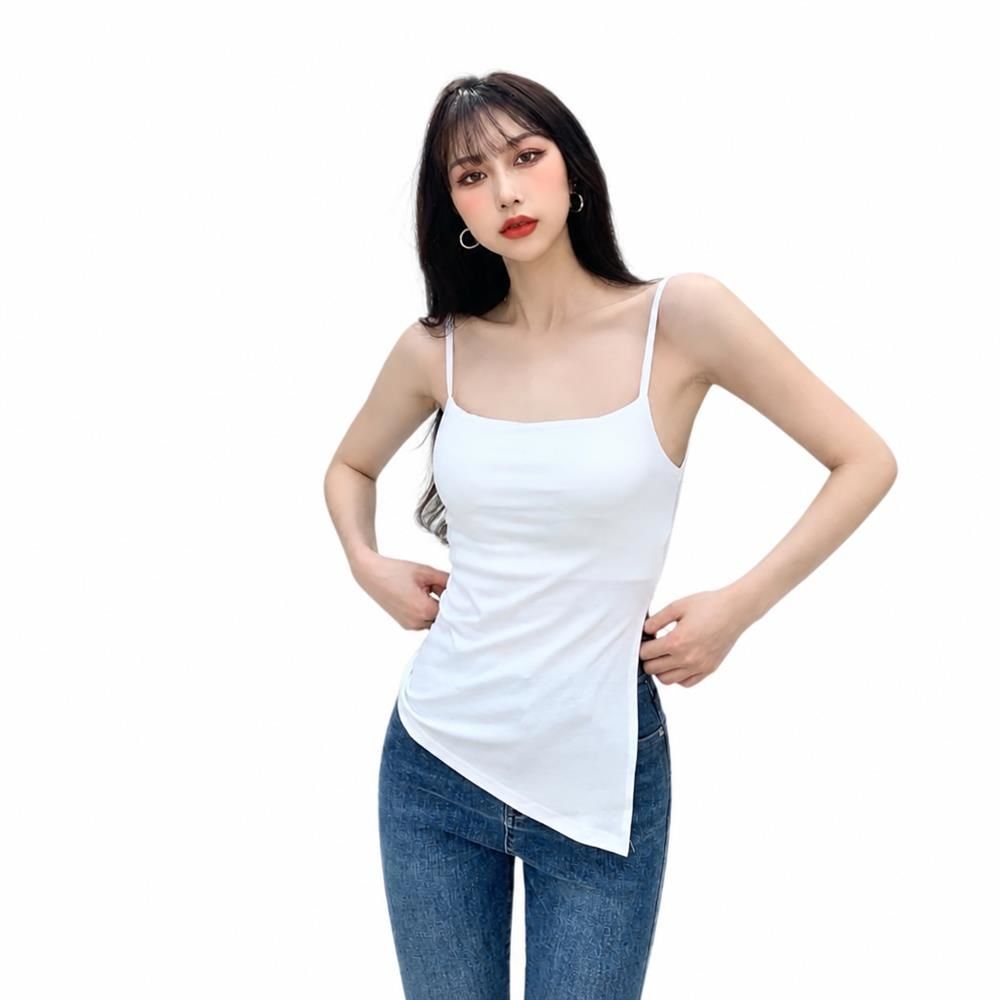 Rakuten - キャミソール レディース アシンメトリー サイドスリット タンクトップ ノースリーブ トップス ヘルシー 肌見せ インナー ストレッチ 着痩せ 春夏