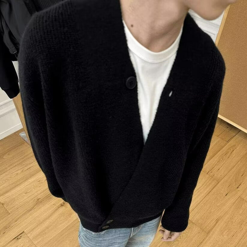 カーディガン メンズ Vネック ニット セーター 厚手 ビッグシルエット 秋 冬 オーバーサイズ 暖かい 無地 ゆるめ おしゃれ ファッショ..