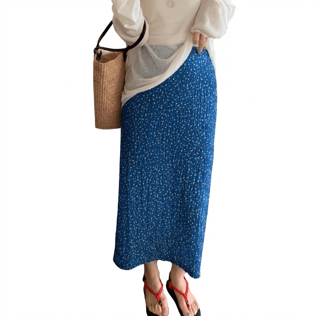 Rakuten - ロングスカート レディース 小花柄 ストレート スカート タイト ミモレ丈 ウエストゴム 体型カバー 総柄 フラワープリント 春夏 カジュアル きれいめ 涼しい 痩せ見え 普段着 通勤 お出かけ 20