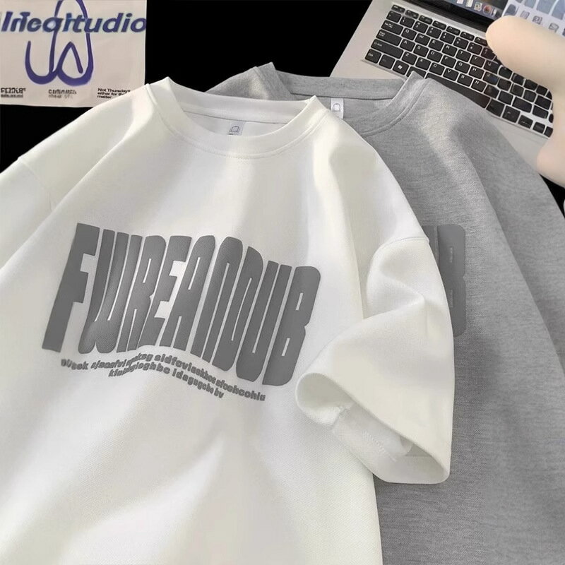 乐天商城 - 【立体ロゴ】トレーナー メンズ 5分袖 五分袖 スウェット 半袖 Tシャツ 厚手 エンボス加工 重厚感 肉厚 ビッグシルエット オーバーサイズ ストリート系 ヘビーウェイト レディース ユニセックス 男女兼用 ゆったり 体型カバー 透けない 春 夏 秋 韓国 プルオーバー
