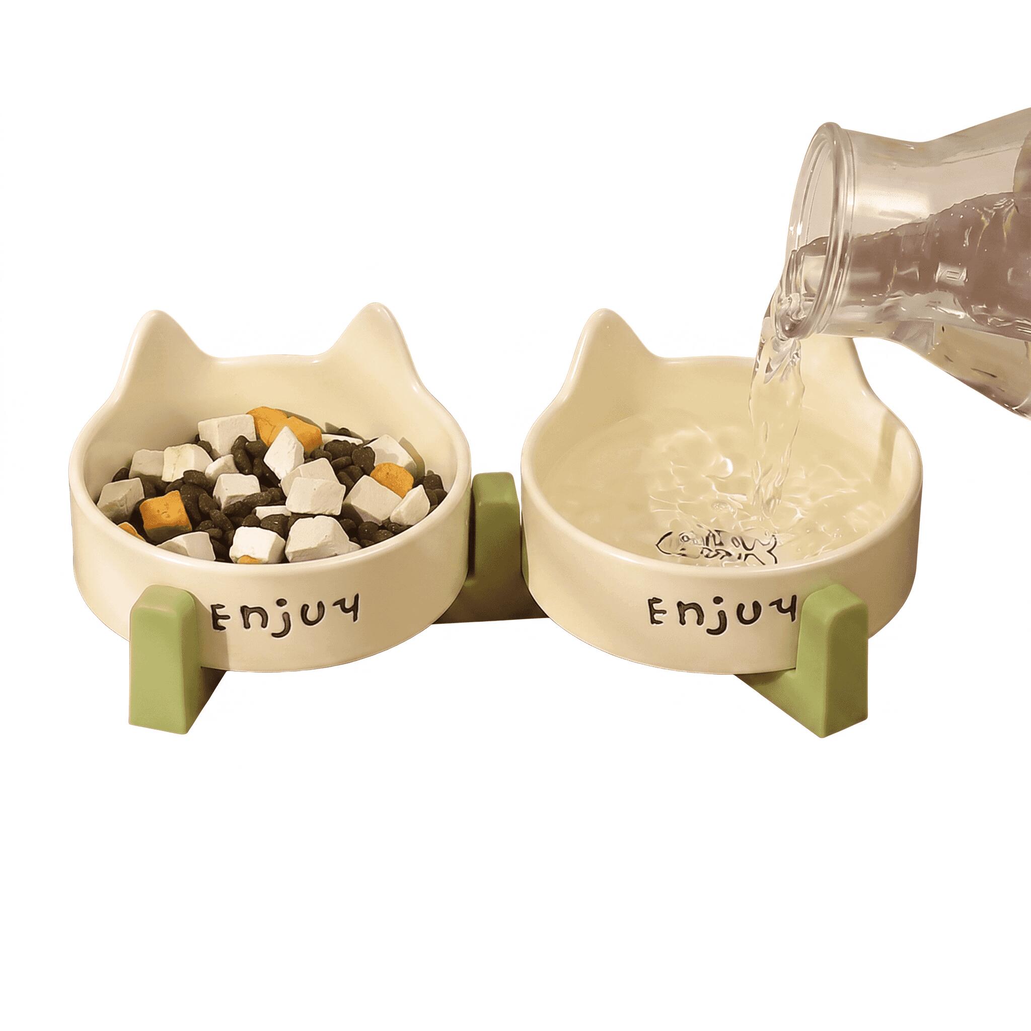 Other - 猫 食器 陶器 猫耳 フードボウル スタンド付 食べやすい 高さ ペット用 餌入れ 安定 子猫 小型犬 水飲み 器 皿 セラミック お洒落 可愛い
