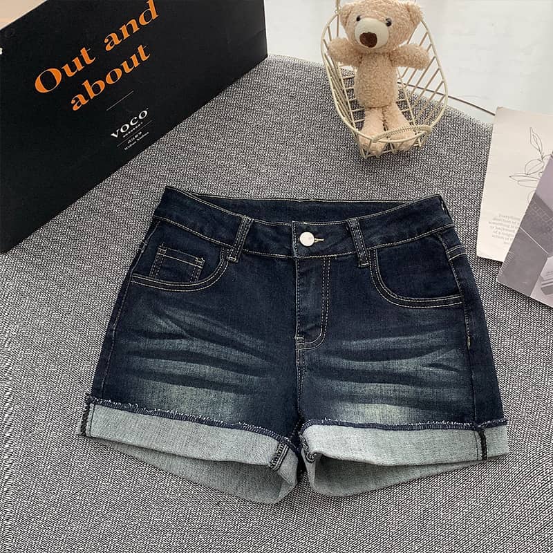 樂天商城 - 【美脚魅せ】デニム ショートパンツ レディース ハイウエスト ショーパン ホットパンツ 短パン ジーンズ ジーパン ロールアップ 裾折り返し 伸縮 ストレッチ 体型カバー 着痩せ 脚長 夏 ビーチ 海 プール 旅行 部屋着 大人可愛い 10代 20代 紺